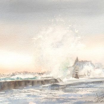 Peinture intitulée "grande marée à Sain…" par Françoise Pillou, Œuvre d'art originale, Aquarelle