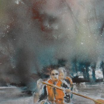 Peinture intitulée "3 dans un bateau" par Françoise Pillou, Œuvre d'art originale, Aquarelle