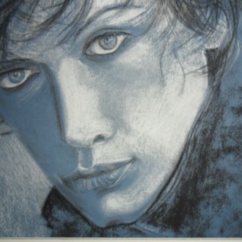 Drawing titled "regard bleu" by Françoise Pillou, Original Artwork, Pastel