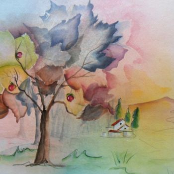 Painting titled "jeu-de-feuilles.jpg" by Françoise Pillou, Original Artwork, Watercolor