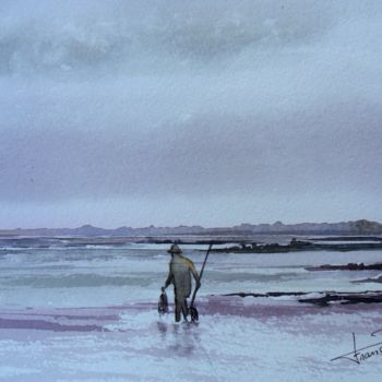 Painting titled "le-pecheur-solitair…" by Françoise Pillou, Original Artwork, Watercolor