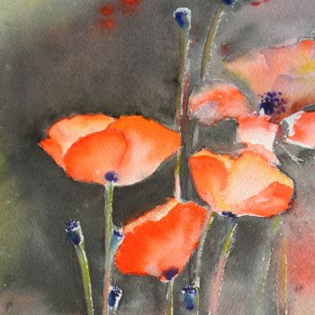 Painting titled "coquelicots.jpg" by Françoise Pillou, Original Artwork, Watercolor
