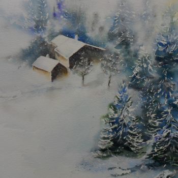 Pintura titulada "silence-de-neige.jpg" por Françoise Pillou, Obra de arte original, Acuarela