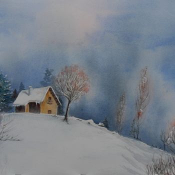 Painting titled "Le Triève sous la n…" by Françoise Pillou, Original Artwork, Watercolor