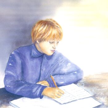 Peinture intitulée "Jeune garçon studie…" par Françoise Renou, Œuvre d'art originale, Aquarelle