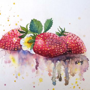 Schilderij getiteld "2018-7-fraises.jpg" door Françoise Tolbiac, Origineel Kunstwerk, Aquarel