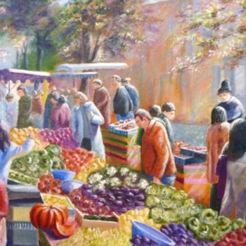 Pintura titulada "marché-aux-couleurs…" por Françoise Tolbiac, Obra de arte original, Oleo
