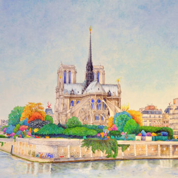 Painting titled "Notre-Dame, Paris F…" by François F., Original Artwork, Watercolor