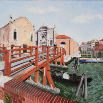 Painting titled "Venezia ponte della…" by Franco Zanella, Original Artwork, Oil