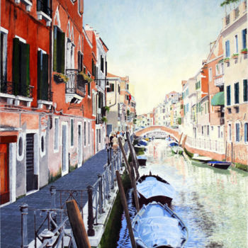 「Venezia -fondamenta…」というタイトルの絵画 Franco Zanellaによって, オリジナルのアートワーク, オイル