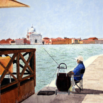 Painting titled "pesca-ai-saloni" by Franco Zanella, Original Artwork, Oil