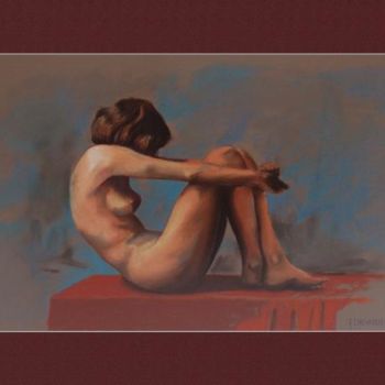 Pintura intitulada "Pavé rouge courbes" por Frank Chevallier, Obras de arte originais, Pastel