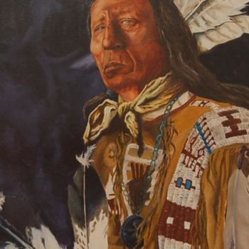 Painting titled "Chef red cloud" by Frank Chevallier, Original Artwork