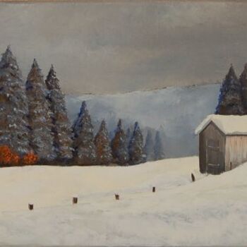 Pintura intitulada "Loge en hiver" por Frank Chevallier, Obras de arte originais