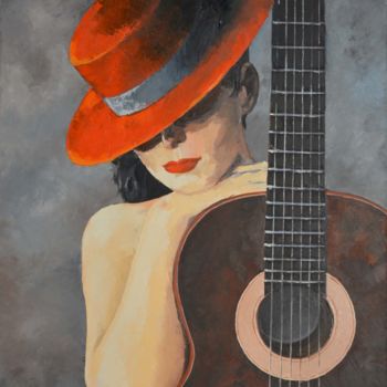 Malerei mit dem Titel "Flamenca negra La t…" von Frank Chevallier, Original-Kunstwerk, Öl