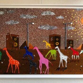 Painting titled "Girafes Mo Za Hic (…" by Frank Guillard, Original Artwork, Oil Mounted on Wood Panel