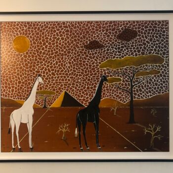 Pittura intitolato "Girafes MoZa Hic (…" da Frank Guillard, Opera d'arte originale, Olio Montato su Pannello di legno