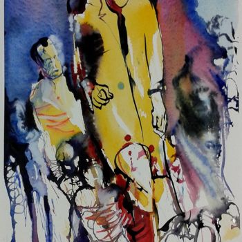 Painting titled "Top of the pile" by Frank Jooste, Original Artwork, Watercolor