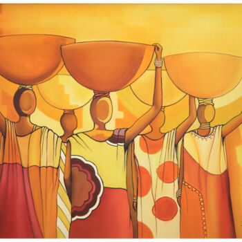 Картина под названием "“Corvée d’eau F”" - Frank Keita, Подлинное произведение искусства, Акрил Установлен на Деревянная рам…
