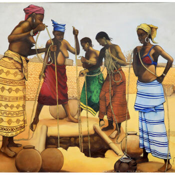 Peinture intitulée "“Au puit”" par Frank Keita, Œuvre d'art originale, Acrylique Monté sur Châssis en bois