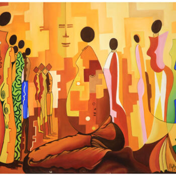 Schilderij getiteld "“Le Respect”" door Frank Keita, Origineel Kunstwerk, Acryl Gemonteerd op Frame voor houten brancard