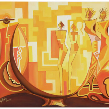 Peinture intitulée "“Marché rose de Bam…" par Frank Keita, Œuvre d'art originale, Acrylique