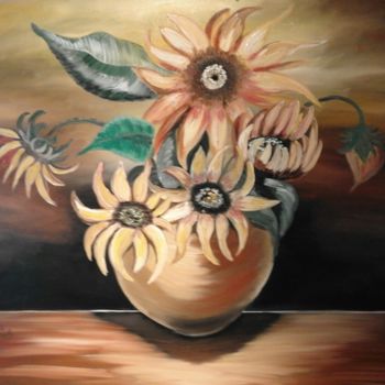 Schilderij getiteld "Zonnebloemen" door Ramona Grob, Origineel Kunstwerk, Olie