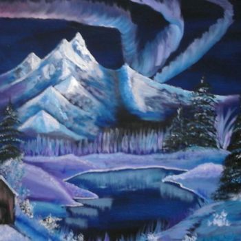 Schilderij getiteld "Mountain lake" door Ramona Grob, Origineel Kunstwerk, Olie