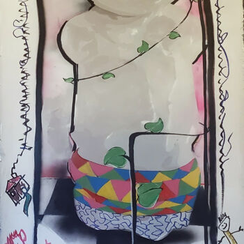 Pintura intitulada "Un pequeño buda: yo" por Franky Vv, Obras de arte originais, Acrílico