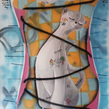Pintura titulada "Gato envuelto para…" por Franky Vv, Obra de arte original, Acrílico