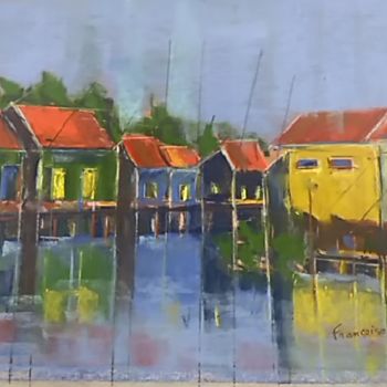 Painting titled "Les cabanes sur l’î…" by Françoise Sorrel, Original Artwork, Pastel