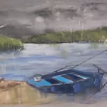 Painting titled "La barque bleue" by Françoise Sorrel, Original Artwork, Pastel