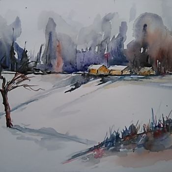 Painting titled "Paysage de neige en…" by Françoise Sorrel, Original Artwork, Watercolor