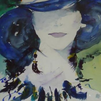 Pintura intitulada "La Dame au chapeau…" por Françoise Sorrel, Obras de arte originais