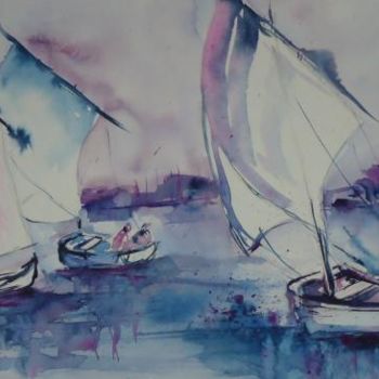 Pittura intitolato "Sortie en mer" da Françoise Sorrel, Opera d'arte originale