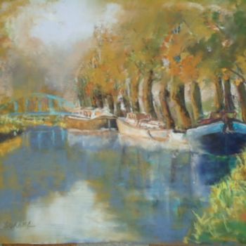 Painting titled "Au bord du canal" by Françoise Sorrel, Original Artwork
