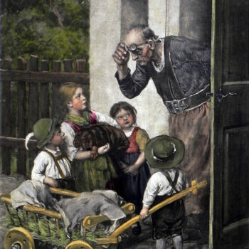 Painting titled "Gravement malade" by Franz Defregger, Original Artwork, Oil