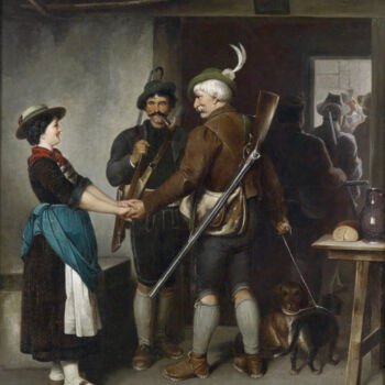Peinture intitulée "Adieu au chasseur" par Franz Defregger, Œuvre d'art originale, Huile