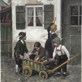 Peinture intitulée "Le teckel malade" par Franz Defregger, Œuvre d'art originale, Huile
