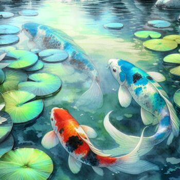 Arts numériques intitulée "Fische im Teich" par Franz Grausenburger, Œuvre d'art originale, Peinture numérique