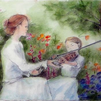 Pittura intitolato "Leçon de violon" da Fran Zainal, Opera d'arte originale, Altro