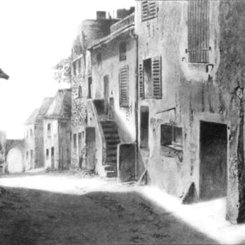 Drawing titled "village oublié" by Franzart, Original Artwork, Pencil