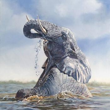 Painting titled "waterphant" by Franzart, Original Artwork, Oil