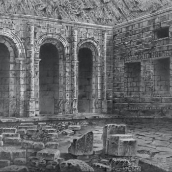 Dessin intitulée "Monastery Ruin, Fan…" par Franzart, Œuvre d'art originale, Graphite