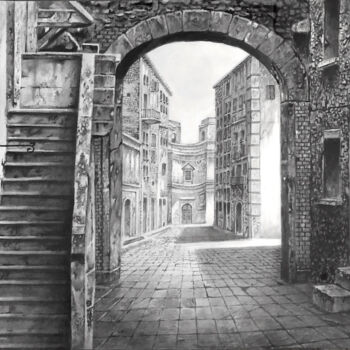 Drawing titled "Old street, Italian…" by Franzart, Original Artwork, Pencil