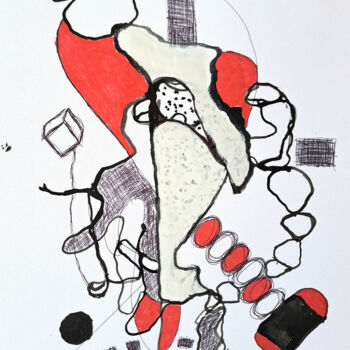 「Schwarz-Rot Nr.9」というタイトルの描画 Franziska Kolbeによって, オリジナルのアートワーク, ボールペン