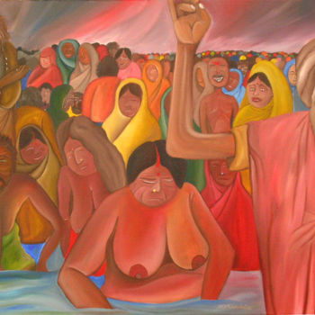 Schilderij getiteld "Varanasi" door Fred Besnardiere, Origineel Kunstwerk, Olie