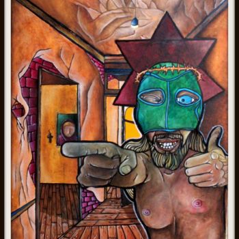 Schilderij getiteld "Lucha libre" door Fred Besnardiere, Origineel Kunstwerk, Olie