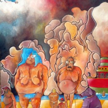 Peinture intitulée "Nudité de plagistes" par Fred Besnardiere, Œuvre d'art originale, Huile