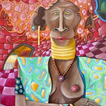 Painting titled "Femme guenon" by Fred Besnardiere, Original Artwork, Oil
